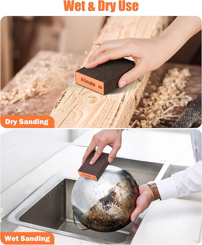 10 Pack Sanding Sponge, Washable and Reusable Sanding Block, 60 80 120 180 220 Grit Wet Dry Sandpaper Block for Wood, Drywall Sanding Block for Wood Furniture Crafts Metal Polishing Sand Paper Block