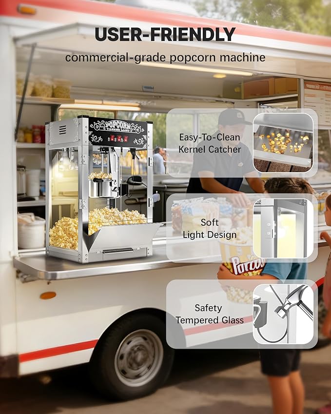 16 Oz Commercial Popcorn Machine, 1440 W, Movie Theater Popcorn Machine, Black Tabletop Pop Corn Machine with 3-Switch Control & Steel Frame Tempered Glass Doors