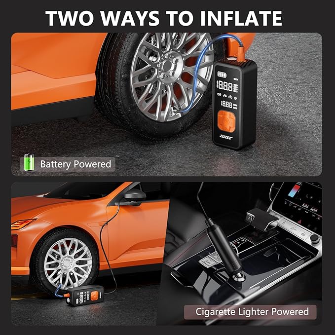 Tire Inflator Portable Air Compressor - 4X Faster Inflation, 150PSI Air Pump for Car Tires with Digital Pressure Gauge/LED Light, Portable Tire Inflator for Car, Moto, Bike, Ball, etc
