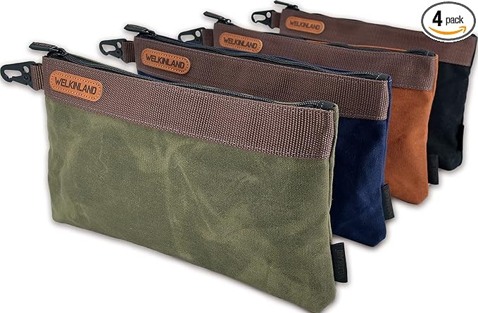 WELKINLAND Heavy-Duty Canvas Tool Pouch - 4PCS, 12" Waxed Canvas Zipper Tool Pouch