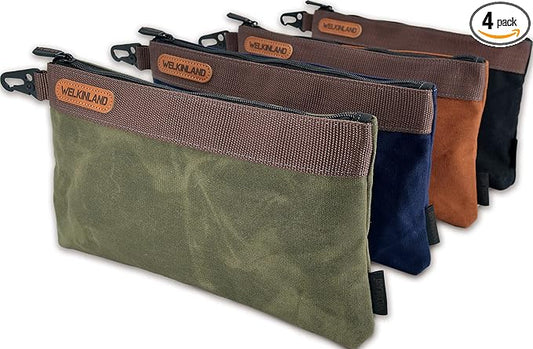 WELKINLAND Heavy-Duty Canvas Tool Pouch - 4PCS, 12" Waxed Canvas Zipper Tool Pouch
