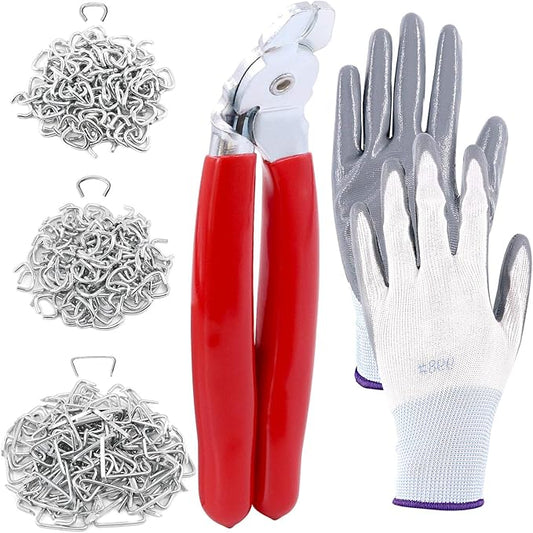 Hilitchi 360Pcs Galvanized Hog Rings with Angled Head Hog Ring Pliers and Protective Gloves Set Professional Upholstery Installation Tool for Bungee Shock Cords Animal Pet Cages Bagging and More