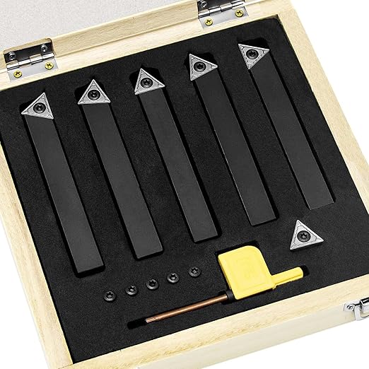 1/2" Indexable Carbide Turning Inserts Holder Set for Machining Lathes, 5 Pcs Set Metal Lathe Tools Inserts Bits with Carbide Inserts TCMT16T304.