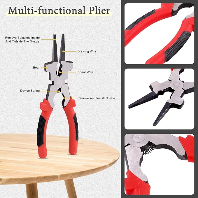 4 Pcs Wire Scratch Brush Slag Removal Tool Set Contains 10 Inch Welding Chipping Hammer, Welding Mufti-Functional Pliers, Wire Brush, Welding Gloves for Cleaning Removing Slag