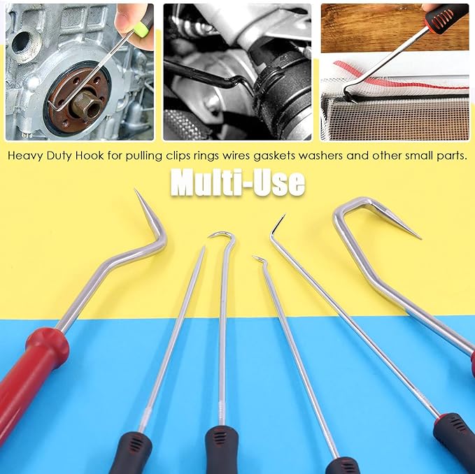 Keadic 7 Pieces Hose Clamp Plier Set, Including 6Pcs Hose Clamp Removal Hooks and Picks & 1Pcs Flat Band Car Water Pipe Locking Plier for Car Truck Fuel Oil Water Pipe Repair