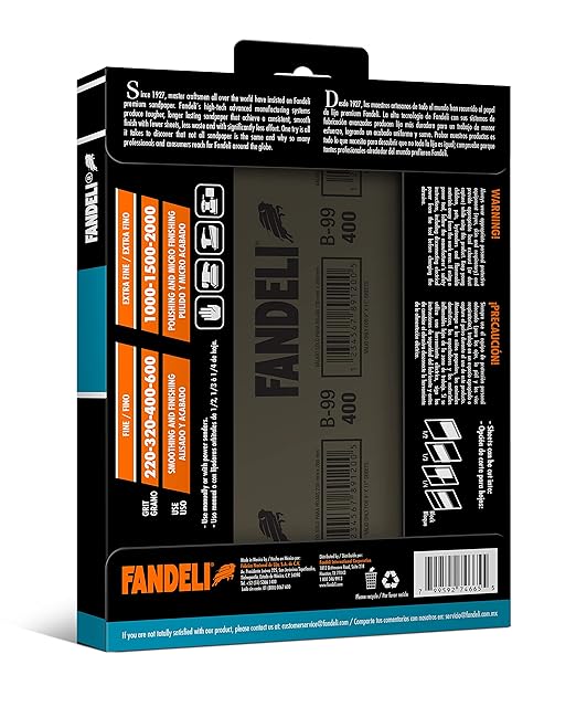 Fandeli | Waterproof Sandpaper | 400 Grit | 25 Sheets 9'' x 11'' | For for Plastic, Lacquer, Varnish, and Pain | Water Resistant