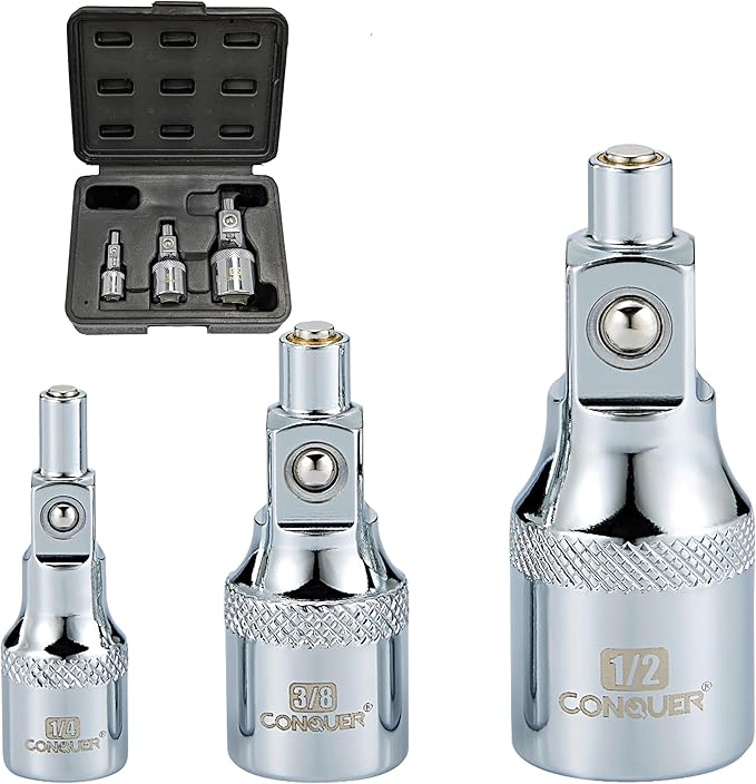 CONQUER No-Drop Magnetic Socket Extension Bars ??CR-V Steel 1/4", 3/8", 1/2" Drive Set for Tight Spaces & Engine Bay Repairs