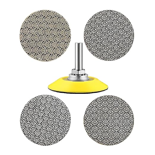 2inch 50mm Electroplated Diamond Sanding Pad, 60/100/200/4000Grit Grinding Sandpaper Pad & 6mm Round Handle Hook and Loop Backing Holder for Detail Fine Buffing Polishing Trimming (5Pcs/Set)
