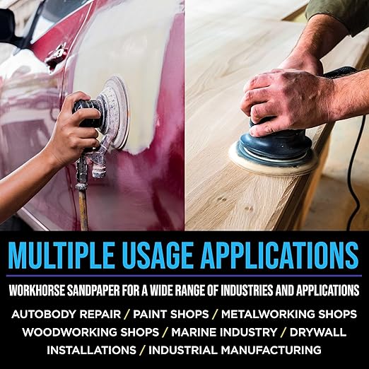 Premium 120 Grit 5" Rhombus Diamond Shape Blue Sanding Discs, 8-Hole, Box of 50 - Hook & Loop Anti-Clogging J-Cloth Dustless Sandpaper for Random Orbital Sanders, Sand Auto Paint, Wood