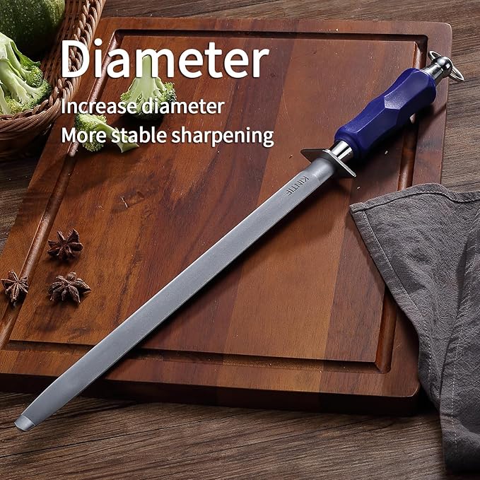 Honing Steel 10 inch Professional Knife Sharpener Honing Rod, Fine Lines, High Carbon Steel, High hardness, Flat Knife Sharpening Steel