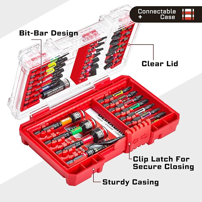 61Pieces Impact Screwdriver Bits Set, Magnetic S2 Steel 1??2?쒺hillips/Square/Torx/Slotted Bits Tips,Impact Bit Holder and Nut Driver and Socket Adapter with Storage Box Case
