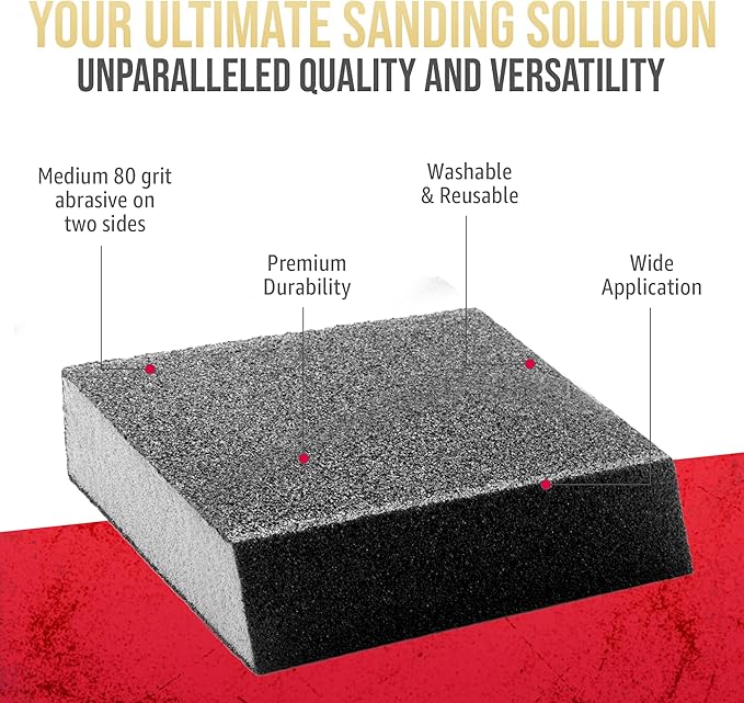 Virginia Abrasives 5??x 3??x 1??Dual Angle Medium/Fine Grit Sanding Sponge Blocks -Washable & Reusable Sandpaper Foam Bricks/Pads for Polishing/Finishing Drywall, Wood, Metal - Wet/Dry - 24 Pcs Pack