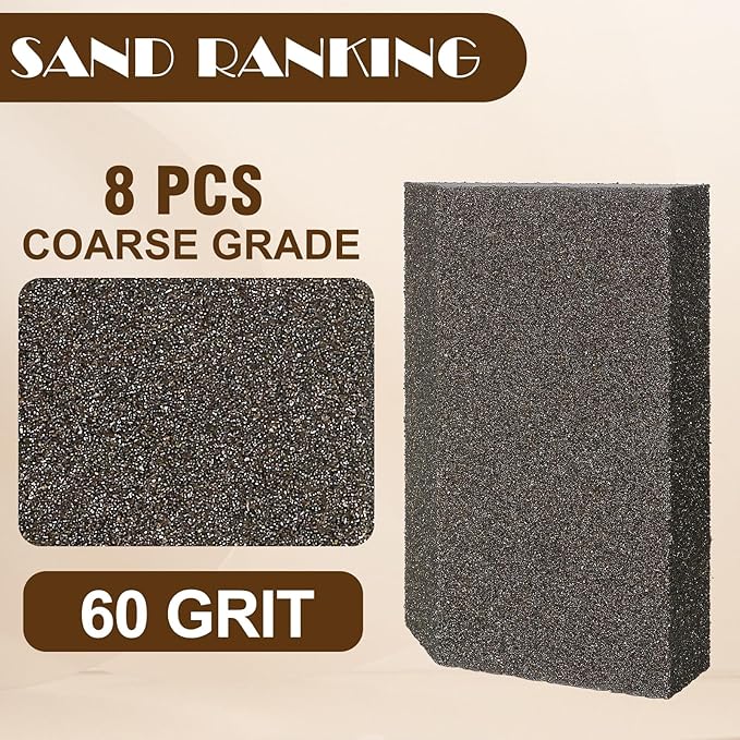 60 Grit Angled Sanding Blocks, Jamiikury Coarse Sponge Sand Block Washable and Reusable, Wet & Dry Sandpaper Block for Wood Metal Drywall and Furniture Paint - Pack of 8