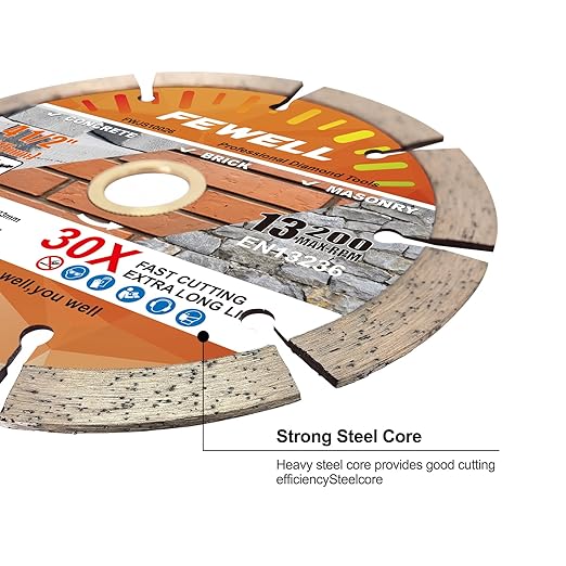 FEWELL 4 1/2 Inch Diamond Concrete Saw Blade,Segmented Concrete Blade for Angle Grinder Dry/Wet Cutting Masonry Brick Block Stone with 7/8"-5/8??Arbor