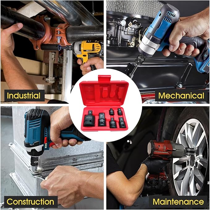 6 Pcs Impact Socket Adapter and Reducer Kit, Cr-V Steel Ratchet Adapter Set Impact Driver and Wrench Conversion Kit, 3/8 to 1/2 and 3/4 to 1/2 and 3/8 to 1/4 Socket Adapters
