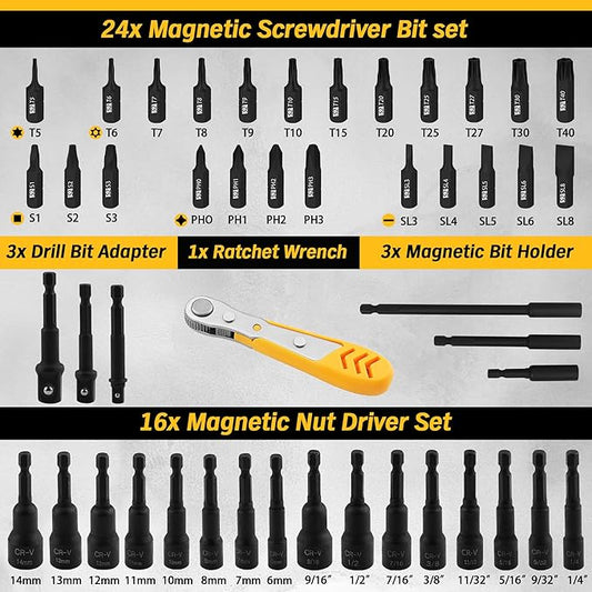 ELEAD 47-Piece Magnetic Nut Driver & Screwdriver Bit Set - Strong Magnetic Nut Drivers for Impact Drill, Power Nut Driver, Screwdriver Bit, Mini Ratcheting Wrench, Drill Bit Extension & Socket Adapter
