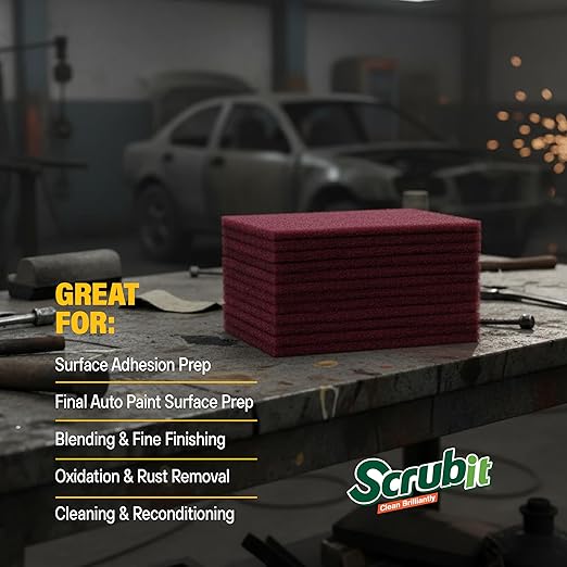 SCRUBIT 6 x 9 in. General Purpose Scuff Pads, Paint Primer Prep Adhesion Scratch Pads, Car & Woodworking Pads for Scuffing, Scouring & Sanding - Maroon (20)