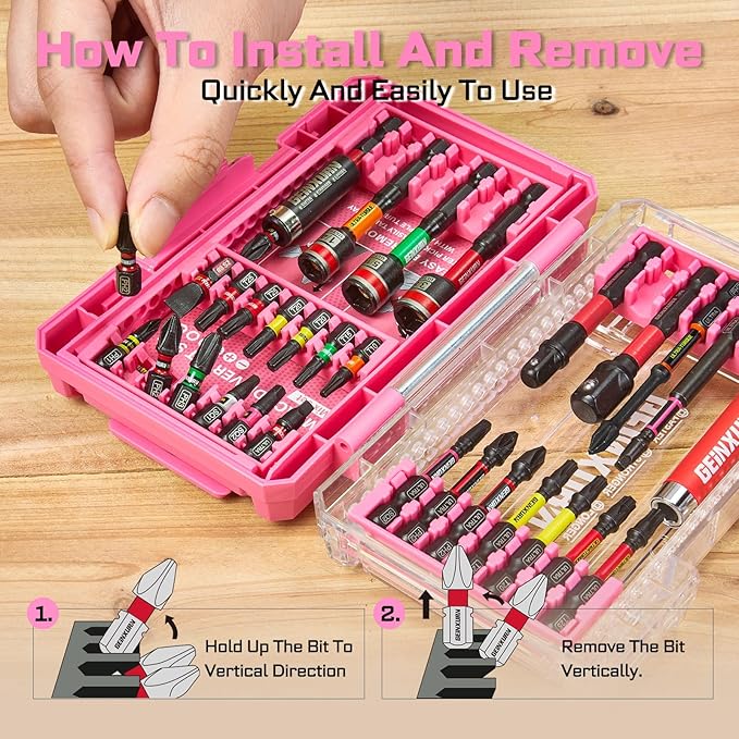 31Pieces Impact Screwdriver Bits Set, Magnetic S2 Steel 1??2??3??Phillips/Square/Torx Bits Tips,Impact Bit Holder and Nut Driver with Pink Storage Box Case