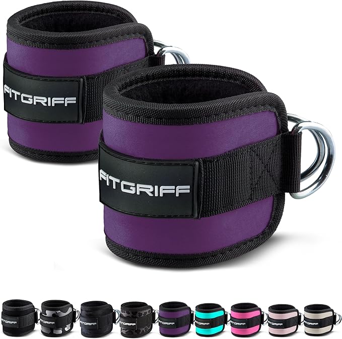 Fitgriff짰 Ankle Straps V1 for Cable Machine (2 Pieces) - Gym Workout Equipment - Leg Pulley Attachment, Kickback Straps