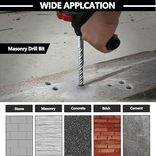 1 inch x 10 inch SDS Max Rotary Hammer Drill Bit, 25x260mm Carbide Tip Masonry Drill Bit,Concrete Drill Bit for Masonry, Brick, Stone, Concrete (Length :260mm / 10 inch, 25mm (1 in) Diameter)