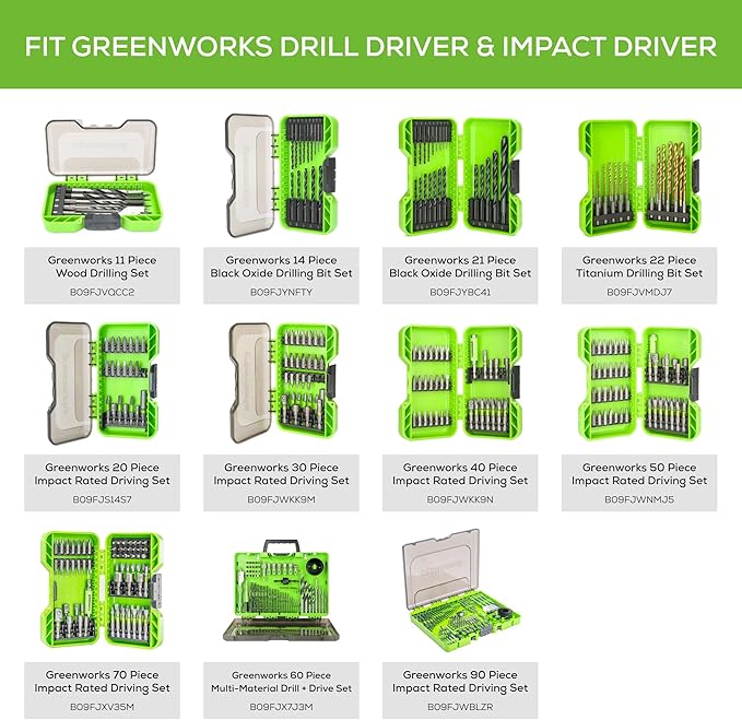Greenworks 24V Brushless 1/2" Hammer Drill (Metal Chuck / 530 in.-lbs. / 20+3 Clutch / LED Light) + 5 PC Drill Bits, 2.0Ah Battery and Charger Included