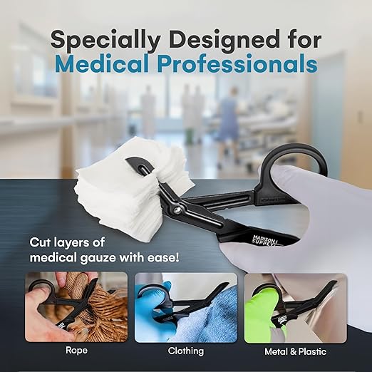Madison Supply Trauma Shears - 7.5 Inch Green Medical Shears with Quality Stainless Steel, Non-Stick Fluoride-Coated Blades, High-Impact Handles - 2 Pack EMT Nurse Scissors (Black/Green)