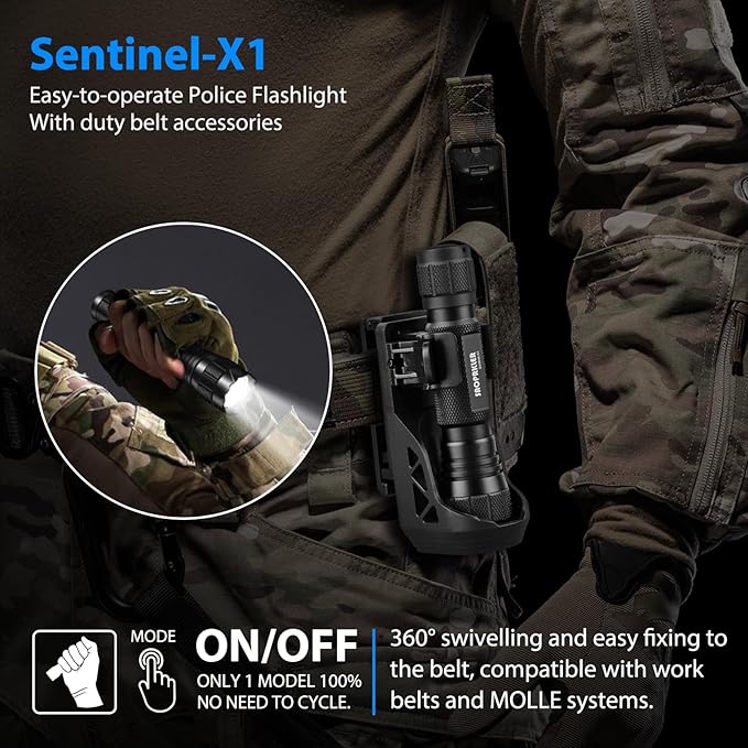 LED Flashlights High Lumens-Tactical Police Flashlight with Holster for Duty Belt,1200 LM Single Mode Super Bright Flashlight for Camping/Law Enforcement-Sentinel-X1 Gifts for Men