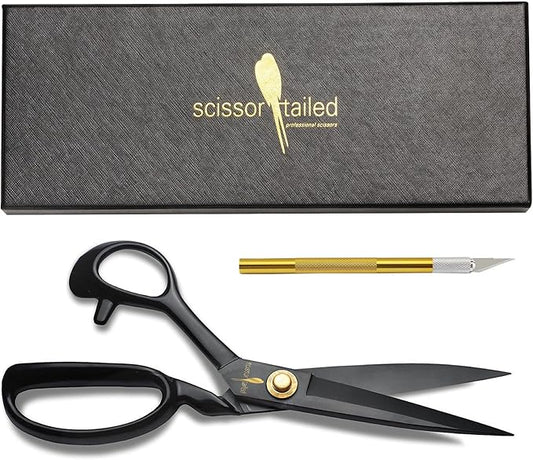 Sewing Scissors 9 inch + Free Hobby Knife ??Industrial Scissors Heavy Duty Stronger Than Stainless Steel; Professional For Fabric Leather, Dressmaking, Tailoring, Quilting, Home & Office, Art & School
