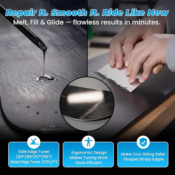 Professional Ski & Snowboard Wax Kit - All-in-One Basic Waxing & Tuning Set with Adjustable Wax Iron, All Temperature Wax, Edge Tuner, Base Cleaner, Brush, Scraper, P-tex, Tuning Stone & Storage Bag