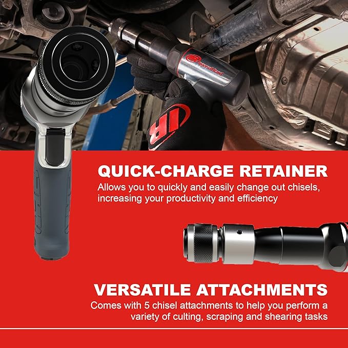 Ingersoll Rand 119MAXK Vibration Reduced Long-Barrel Air Hammer 5-Piece Chisel Set, 2,530 BPM, 3-1/2" Stroke, Round Shank
