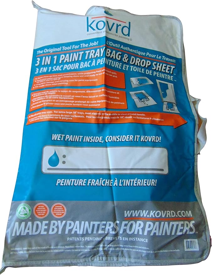 Kovrd 2-in-1 Reusable Paint Tray Storage Bag and 39??x 29??Drop Cloth, Keep Brushes Rollers and Paint Wet for Days, Fits 5-gal Bucket, Contractor Quality for Professional Interior and Exterior Jobs
