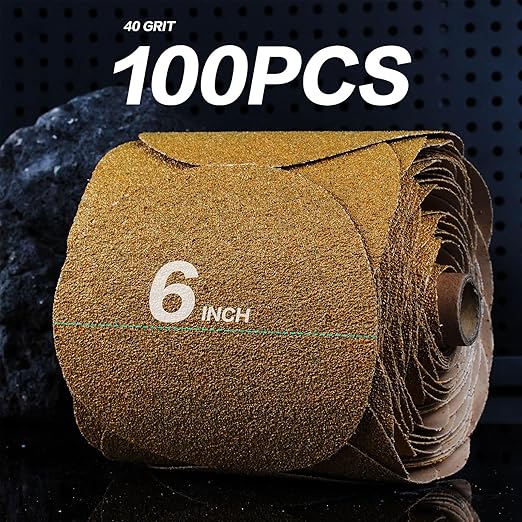 PSA Sanding Discs 6 Inch Adhesive Backed Sandpaper 100 Pack 40 Grit Self Adhesive Sanding Discs for DA Sander Self Stick for Wood, Auto Body Repair, Paint, Metal, and Plastic
