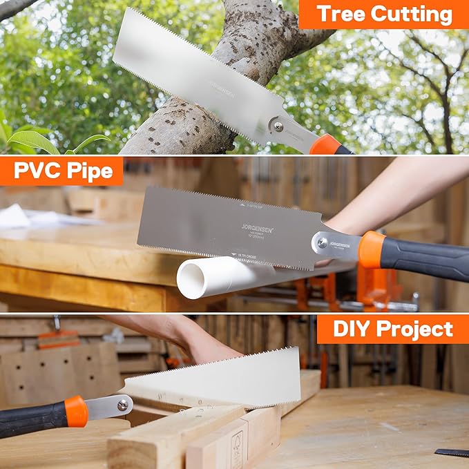 JORGENSEN Japanese Pull Saw, 10 Inch Pro Double Edge Hand Saw - SK5 Flexible Replaceable Blade, 7-12 & 18 TPI Flush Cut Blade, Japanese Handsaw for Hardwood & Softwood Woodworking, Wood Trim