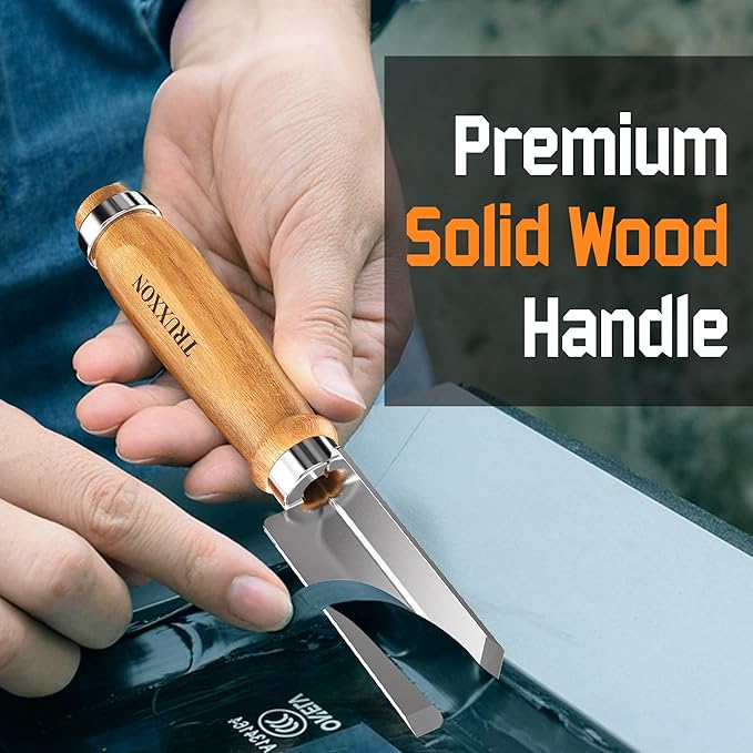 2 PCS Professional Caulk Remover Tool ??Heat-Treated Caulking Tool with 90째 Sharp Blade & Solid Wood Handle, Saves Time for Home Improvement, Durable Grout & Silicone Remover Tool