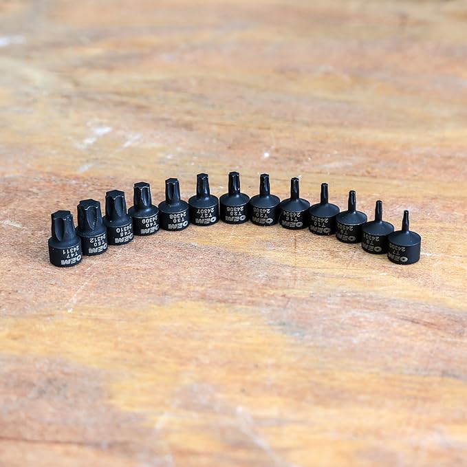 OEMTOOLS 24293 Stubby Torx Bit Socket Set, 13 Pc Torx Set 1/4" Drive for Tight Space Fastener Removal, Includes Sizes T7-T50