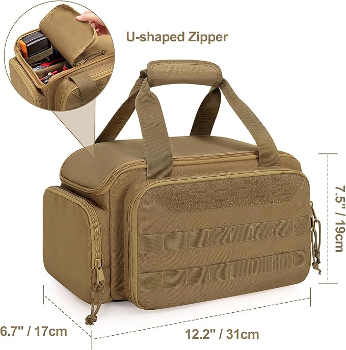 12-Inch Tool Bag with Anti-friction Bottom, Hand Tool Storage Organizer Bag for Men, Tactical Range Bag, Multi-purpose Work Tote for Repairman, Electrician, Carpenters, Handyman, Khaki