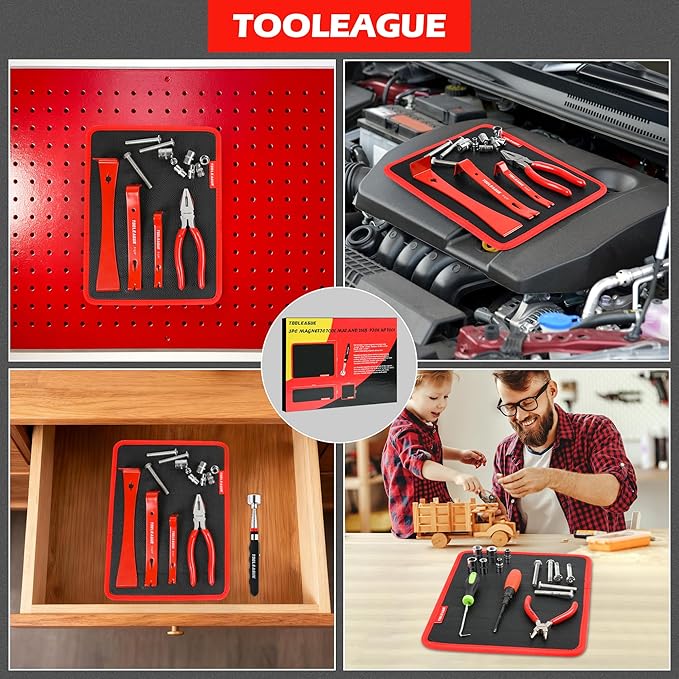 TOOLEAGUE 1Pc Magnetic Tool Mat with 15Lb Telescoping Magnetic Pickup Pen,Parts Tool Holder Pad for Organizing Mechanic Wrench Screw Bolts Nuts and Other Small Metal Parts