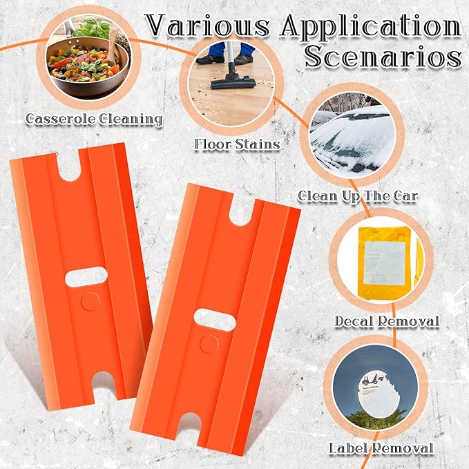 Honoson 300 Pieces Plastic Razor Blade Scraper Blades Plastic Scraper Tools Double Edge Razor Blades with a Tip Slot Edge Blades for Removing Decals, Stickers, Cleaning Window Glass (Orange)