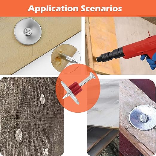 2" Powder Actuated Fasteners Round Nails .30" Head Diameter and 1" Washer with Red Flute Drive Pins for Powder Fastening & Power Framing Systems 50 pcs