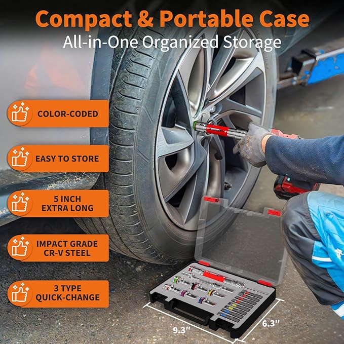 ENERTWIST 19Pcs Metric Hollow Nut Driver Set, 5-Inch Extended Reach Hollow Shaft for Long Bolts, 3-in-1 Adapters for Impact Drill/Wrench/Hammer, 7 Nut Drivers & 8 Screwdriver Bits