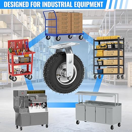 8 Inch Pneumatic Caster Wheels Set of 4 (2 Swivel/2 Rigid),Heavy Duty Casters,Tolerable 880 LBS,Rubber Knobby Tread for Workbench, Cart, Trolley,Wagon and Shelves