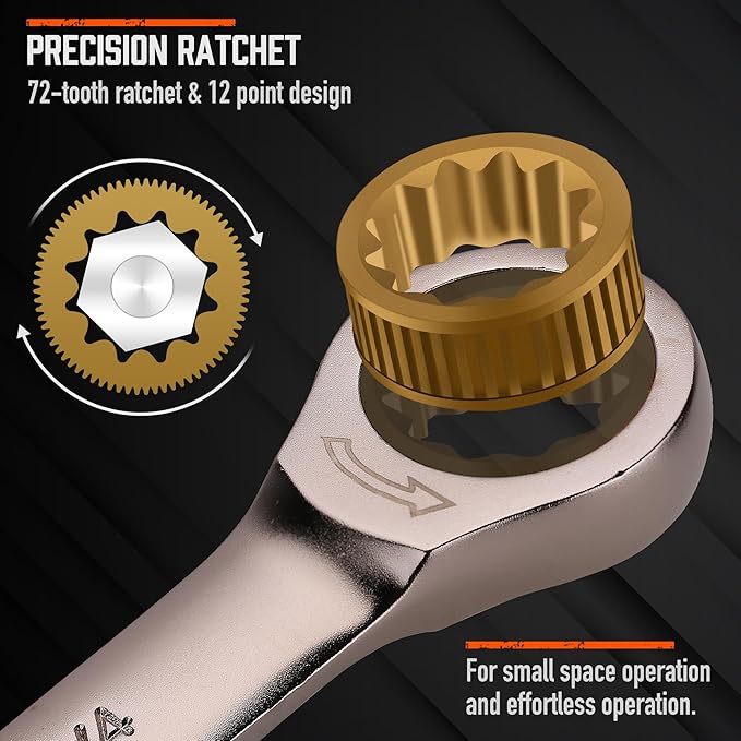 HORUSDY 12-Piece SAE Ratcheting Wrench Set | 1/4??to 7/8??| Ratchet Combination Wrenches Set with Organizer | 72-Teeth | Chrome Vanadium Steel