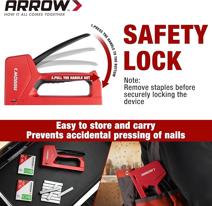 Arrow Light Duty Staple Gun with Safety Lock Function, Upholstery Stapler Gun with 2000 3/8'' JT21 Staples, JT27P Staple Gun for Wood, Material Repair, Furniture Decoration, Crafts and DIY
