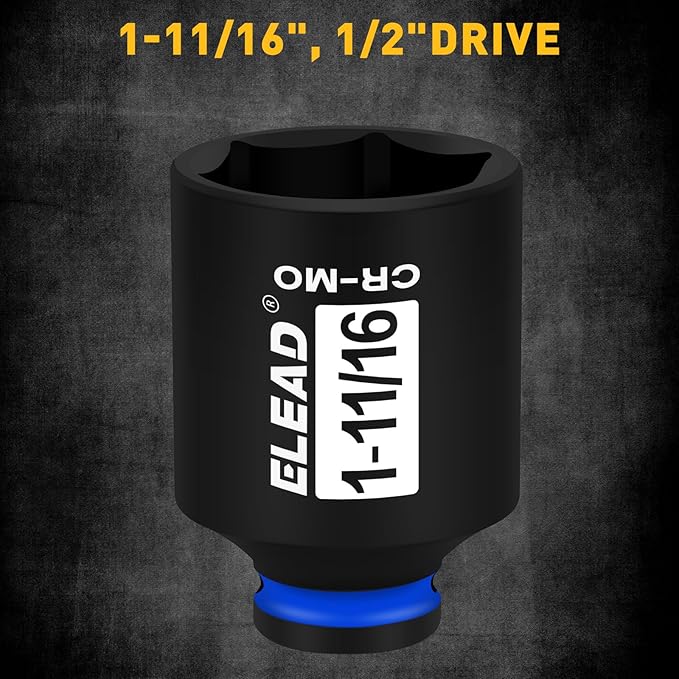 1/2" Drive Deep Impact Socket, 1-11/16 inch SAE 6 Point 1/2-inch Drive Impact Axle Nut Sockets, CR-MO Nut Socket Set, Oil Filter Sockets, Tools for Easy Removal of Axle Shaft Nuts