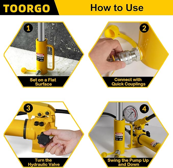 10T 6Inch Stroke Porta Power Single Acting Lifting Cylinder for Shipbuilding, Machinery and Industry,Automatically Retract Split Hydraulic Cylinders Tools, Yellow