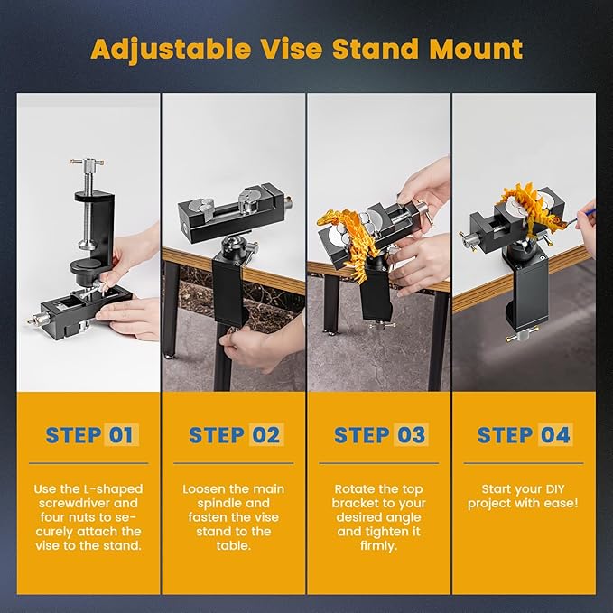 WhiteRhino Mount Vise and Grinder,360° Rotating Bench Grinder Stand,Heavy-Duty Vise Floor Pedestal with 1.9" x 1.5"Mounting Plate ,Compatible with Most Mini Vise Clamp,Grinders,Drill Press,etc