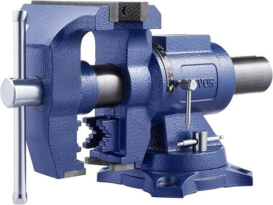 VEVOR Heavy Duty Bench Vise, 6-1/2" Jaw Width, 5" Max Jaw Opening Multi-Purpose Ductile Iron Bench Vise with Anvil, 360째 Swivel Base Head, 3" Throat, 5620 lbs Clamp Force, for Pipe Repairing