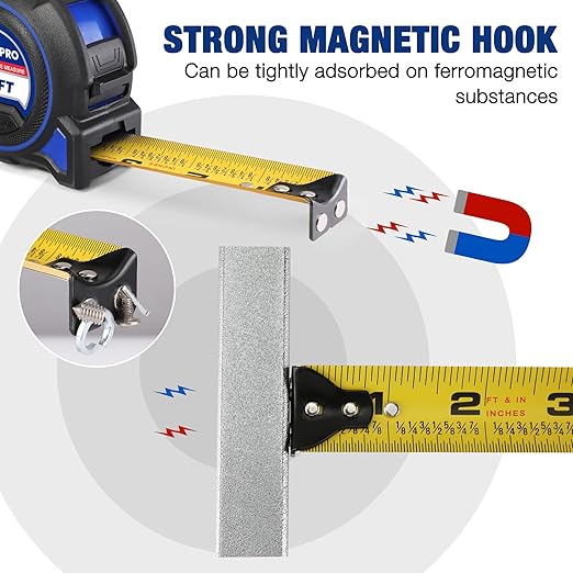 WORKPRO 16FT Tape Measure, 2Pcs Heavy Duty Retractable Tape Measurement, Long Stand Measuring Tape Accuracy 1/32 for Engineer, with Magnetic Hook, Belt Clip, Rubber Protective, Thumb Lock, Finger Stop