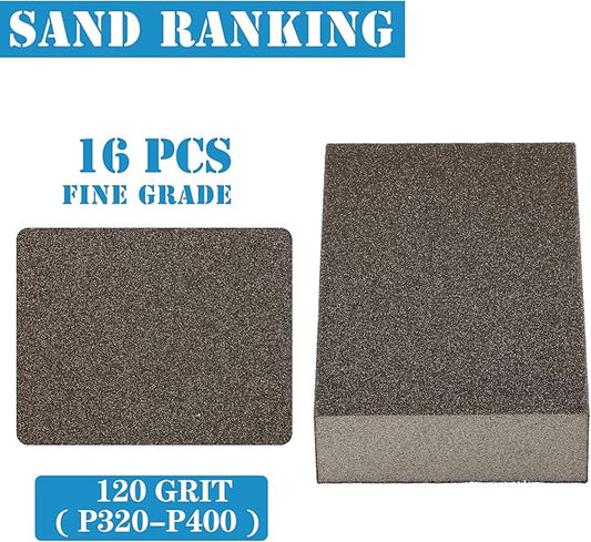 16Pcs 120 Grit Sanding Blocks, Jamiikury Fine Sanding Sponge Washable and Reusable, Wet Dry Sandpaper Sponge for Wood Metal FurniturePaint and Drywall