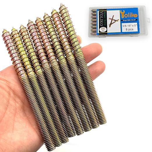 8 Pack 3/8-16 x 5 Inch Hanger Bolts 3/8-16" Double Headed Bolts 3/8 Wood Dowel Screw Self-Tapping Screw Hanger Bolts for Furniture Double Threaded Rods Bolt 127mm Length